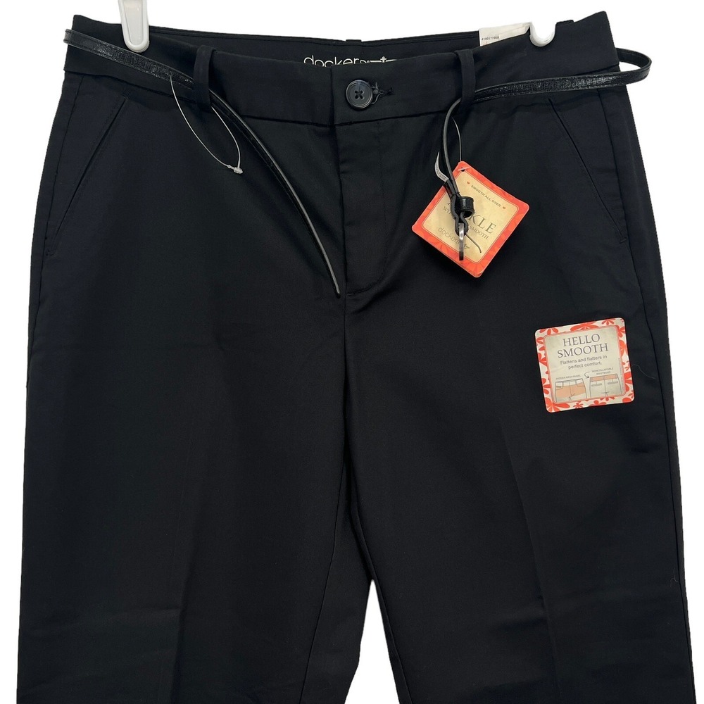 Dockers Women's Black Pants Size 8 Ankle Leg Stretch Mid Rise with Belt NWT
